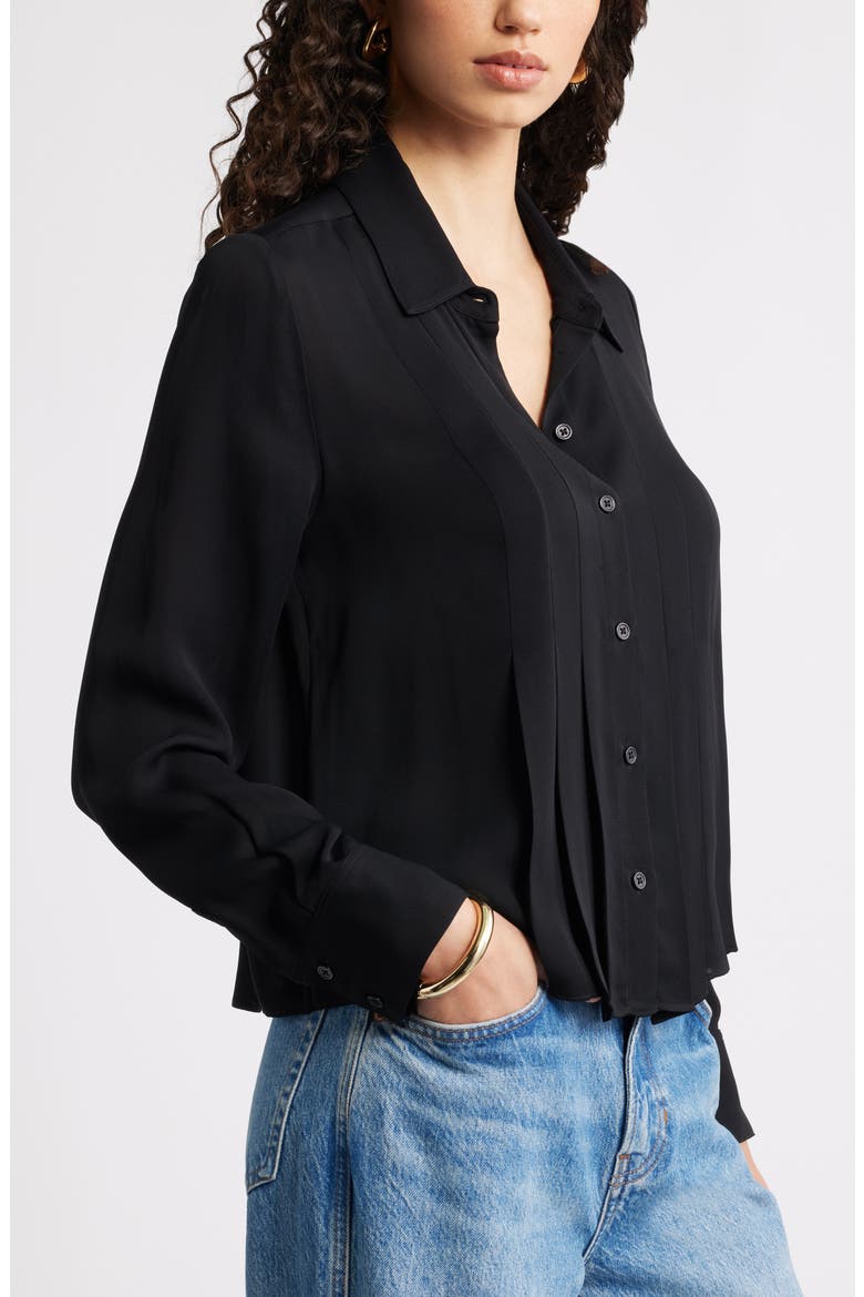 Tux Pleated Button-Up Shirt, Alternate, color, BLACK