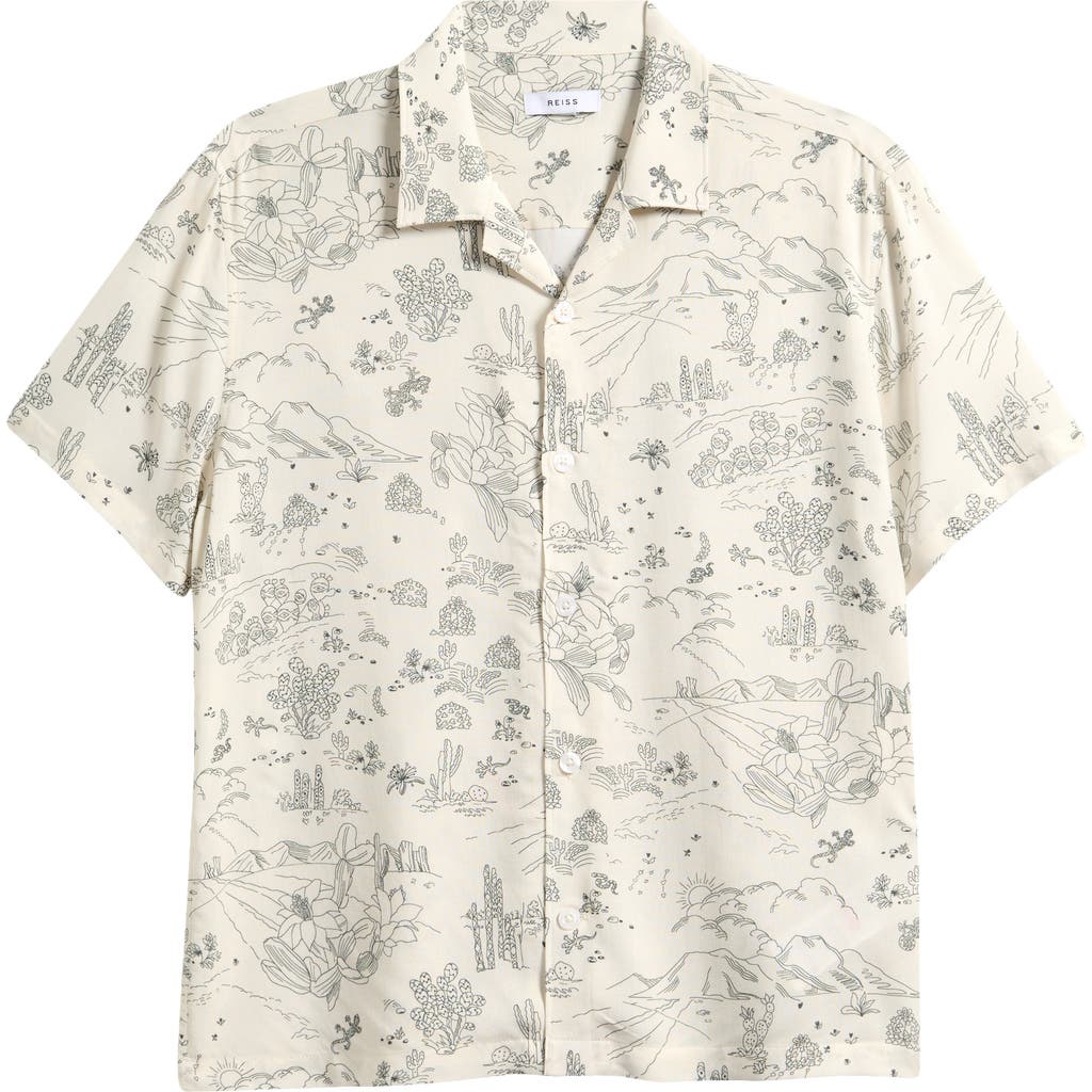 Reiss Kids' Short Sleeve Woven Camp Shirt In Neutral