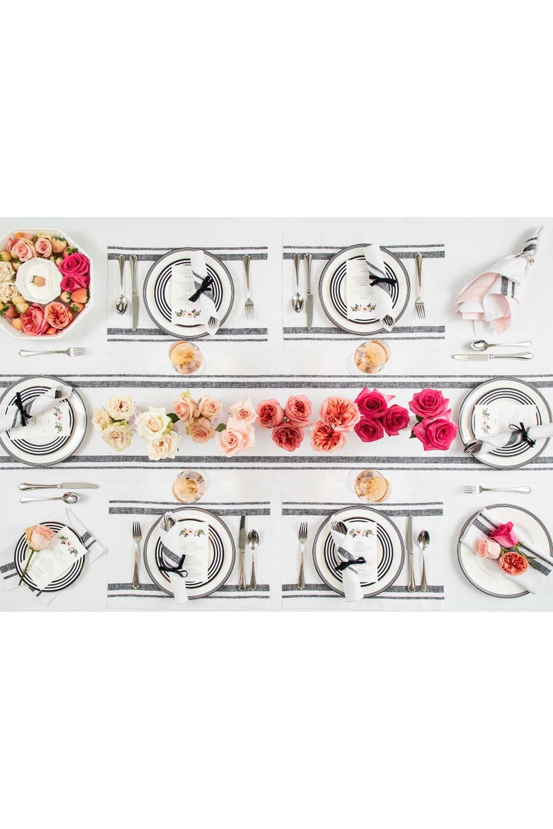 Linen Table Runner - French Stripe, Alternate, color, Black and White