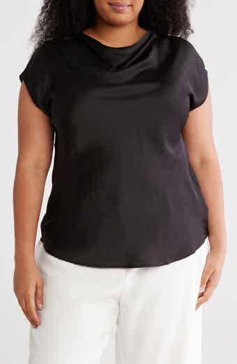 Renee C Cowl Neck Short Sleeve Satin Top
