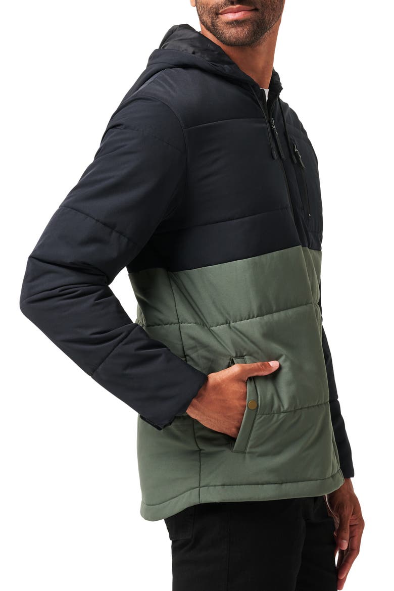 Torch Runner Colorblock Quilted Hooded Jacket, Alternate, color, BLACK/GREEN