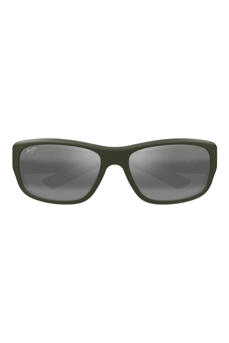 Mauklele 64mm PolarizedPlus2® Wraparound Rectangular Sunglasses, Main, color, GREEN