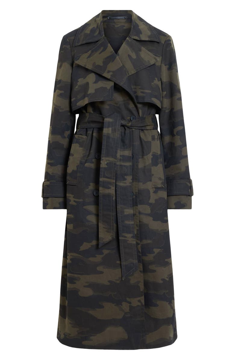 AllSaints Mixie Tie Waist Double Breasted Camo Trench Coat, Alternate, color,