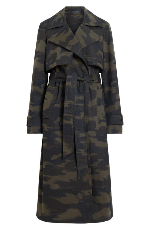Allsaints Mixie Tie Waist Double Breasted Camo Trench Coat