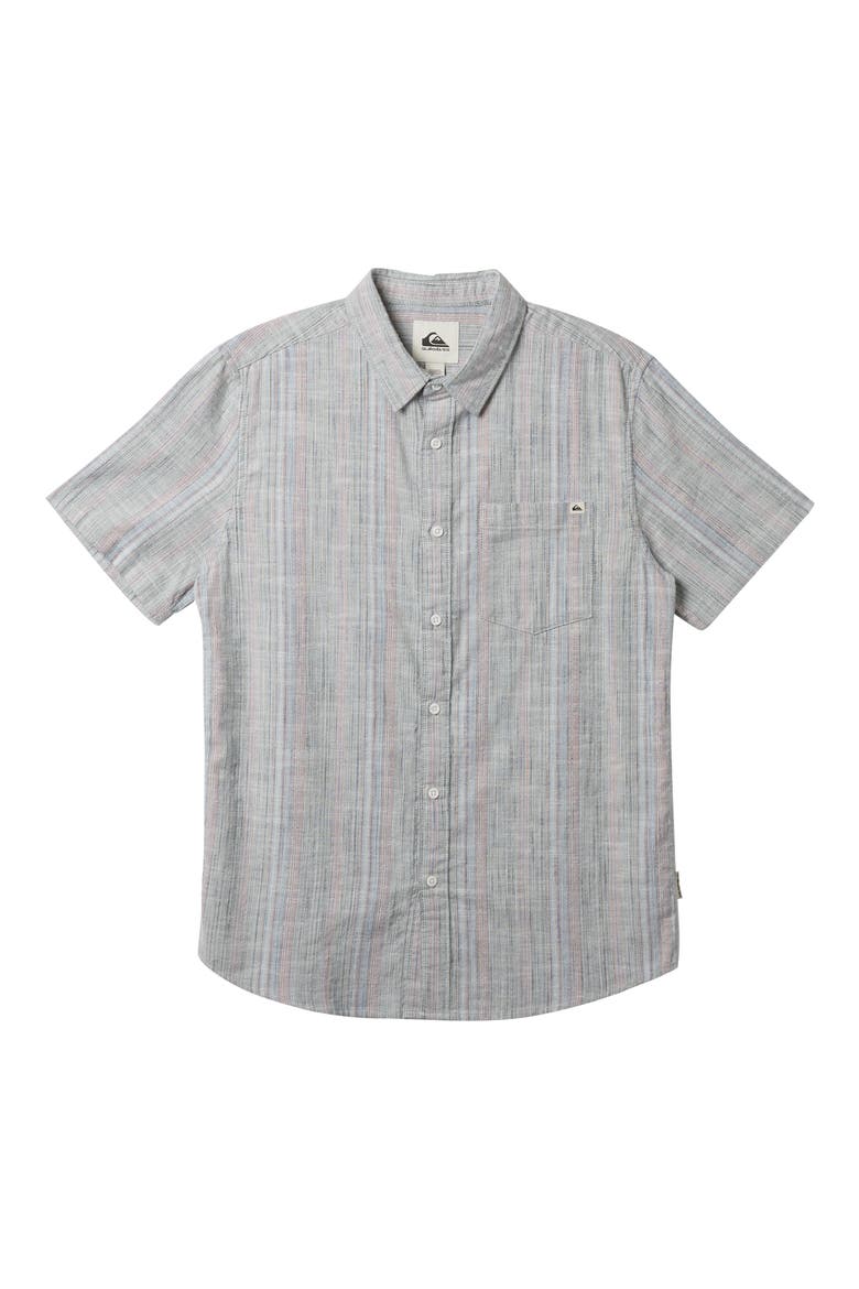 Pyke Stripe Short Sleeve Organic Cotton Button-Up Shirt, Alternate, color, BLUE FOG SPRAY SLUB