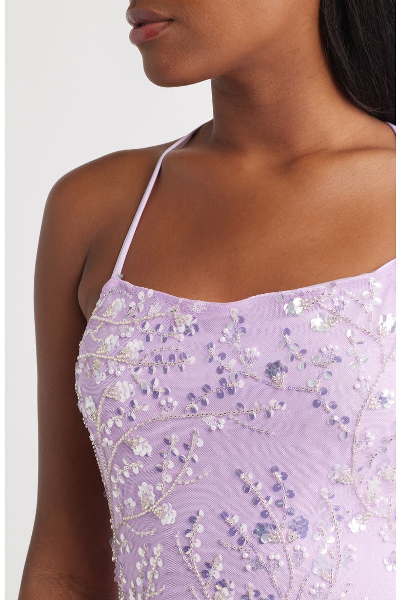Beaded Floral Cocktail Minidress, Alternate, color, LILAC