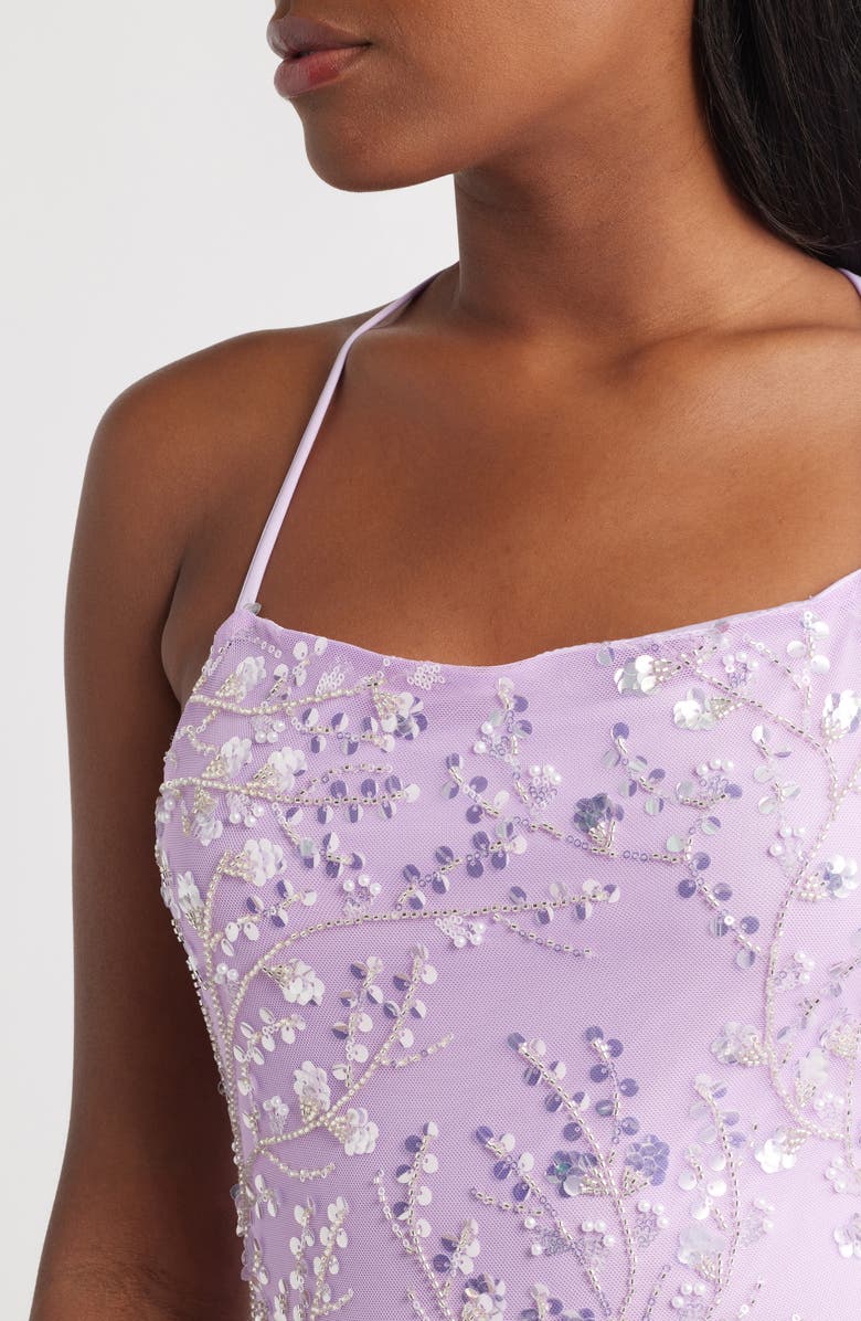 Jump Apparel Beaded Floral Cocktail Minidress, Alternate, color, Lilac