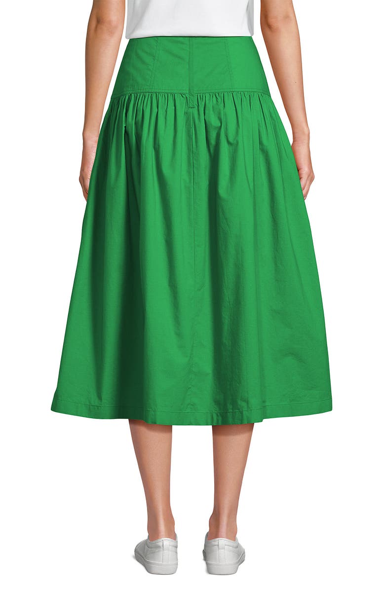 Lands' End Poplin Drop Waist Midi Skirt, Alternate, color, Vibrant Clover