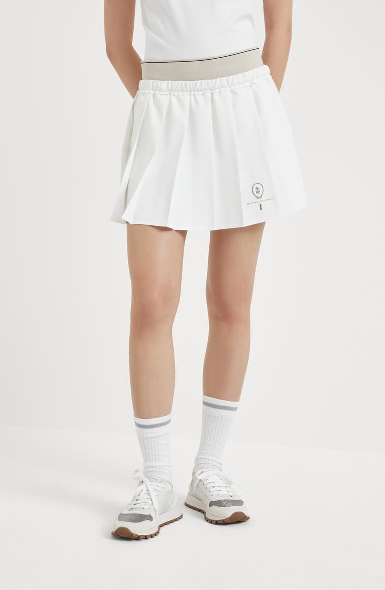 Brunello Cucinelli Pleated techno poplin mini skirt with tennis logo, Alternate, color,