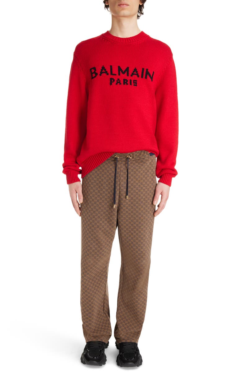 Balmain Logo Intarsia Wool Blend Sweater, Alternate, color,