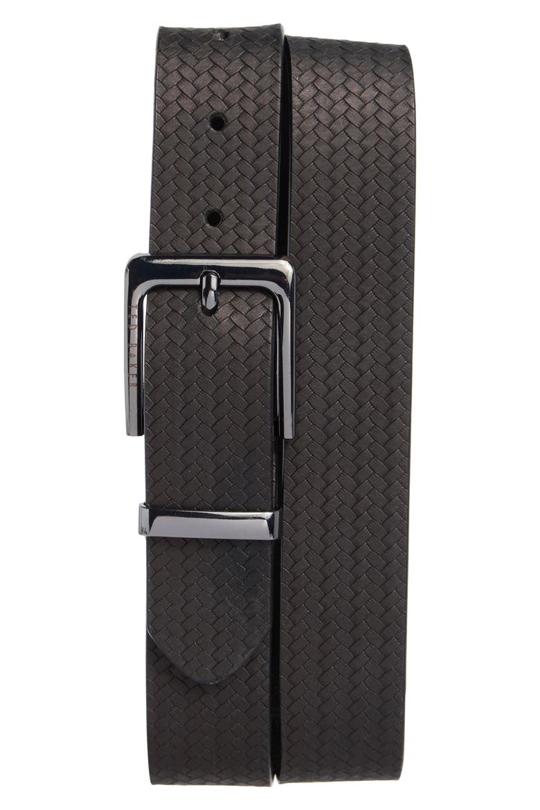 Reversible Embossed Leather Belt, Main, color, BLACK