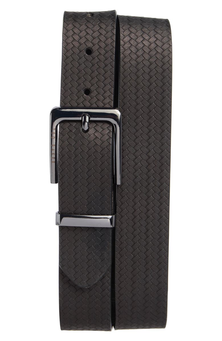 Ted Baker London Reversible Embossed Leather Belt, Main, color, Black