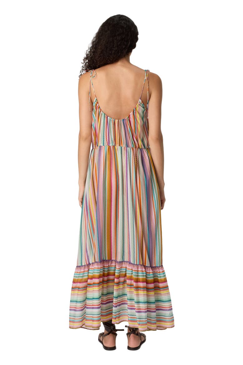 Long Flounced Cover-up In Cotton And Silk With Zigzag Pattern, Alternate, color, Multicoloured
