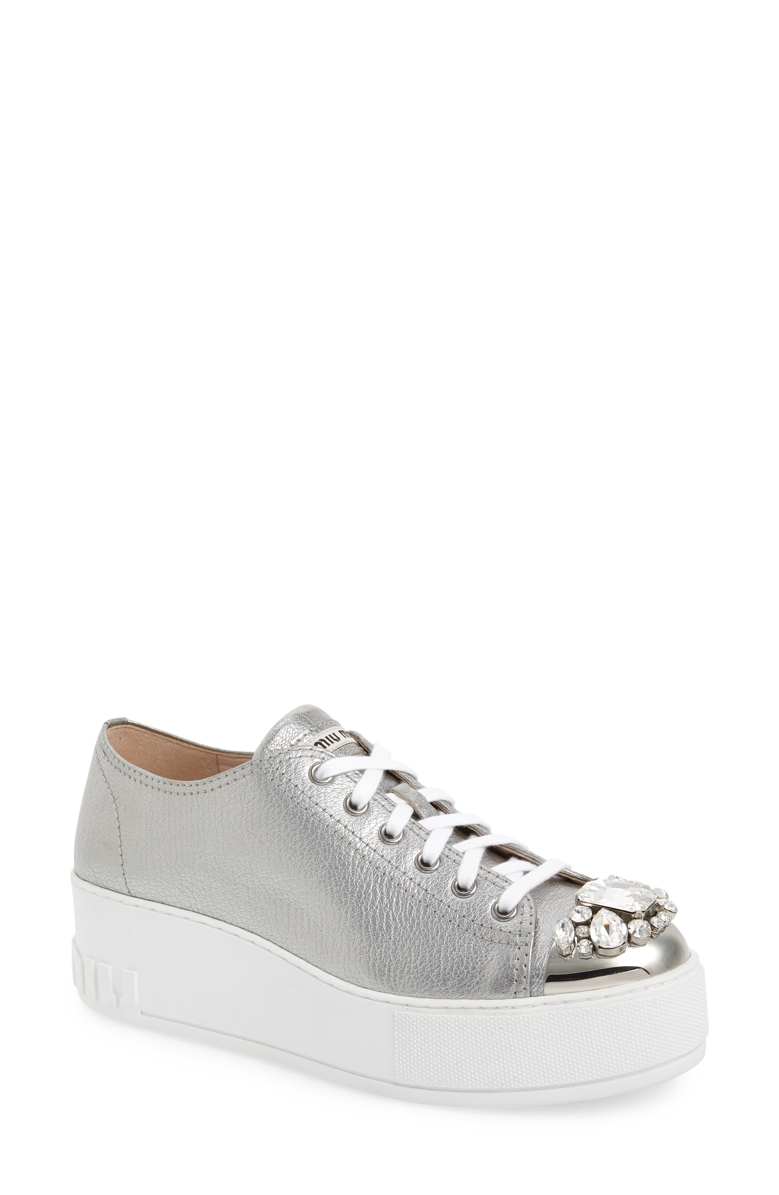 Crystal Cap Toe Sneaker, Main, color, SILVER
