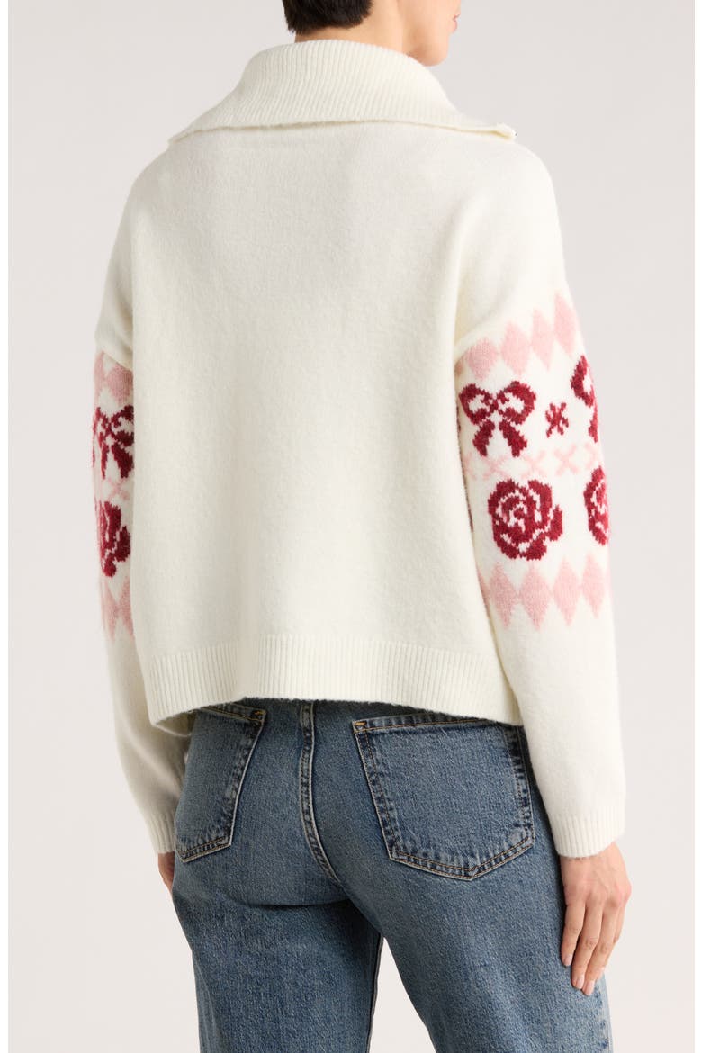 Bow Half Zip Sweater, Alternate, color, IVORY