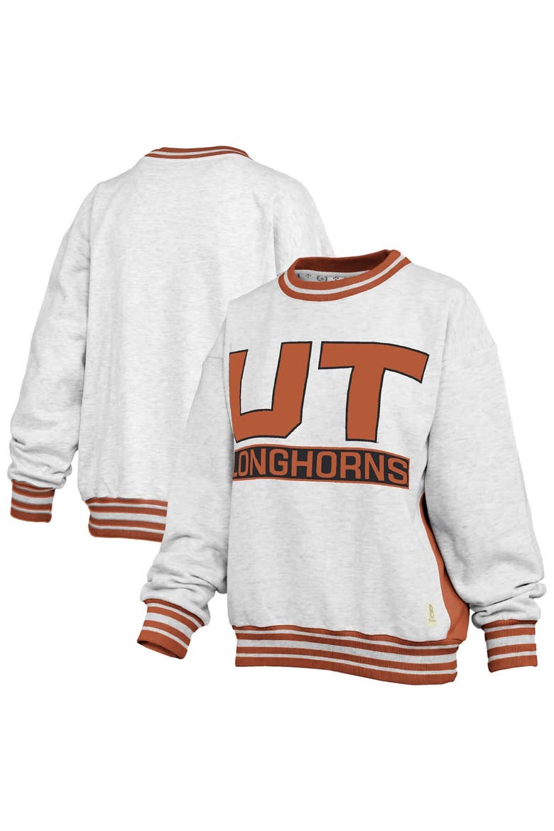 Women's Pressbox Heather Gray/Texas Orange Texas Longhorns Endzone Crewneck Sweatshirt, Main, color, Heather Gray
