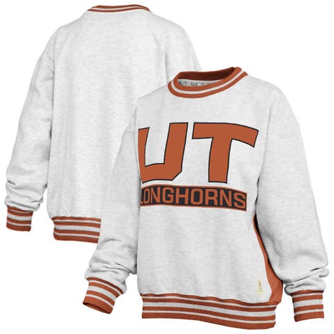 Women's Pressbox Heather Gray/Texas Orange Texas Longhorns Endzone Crewneck Sweatshirt