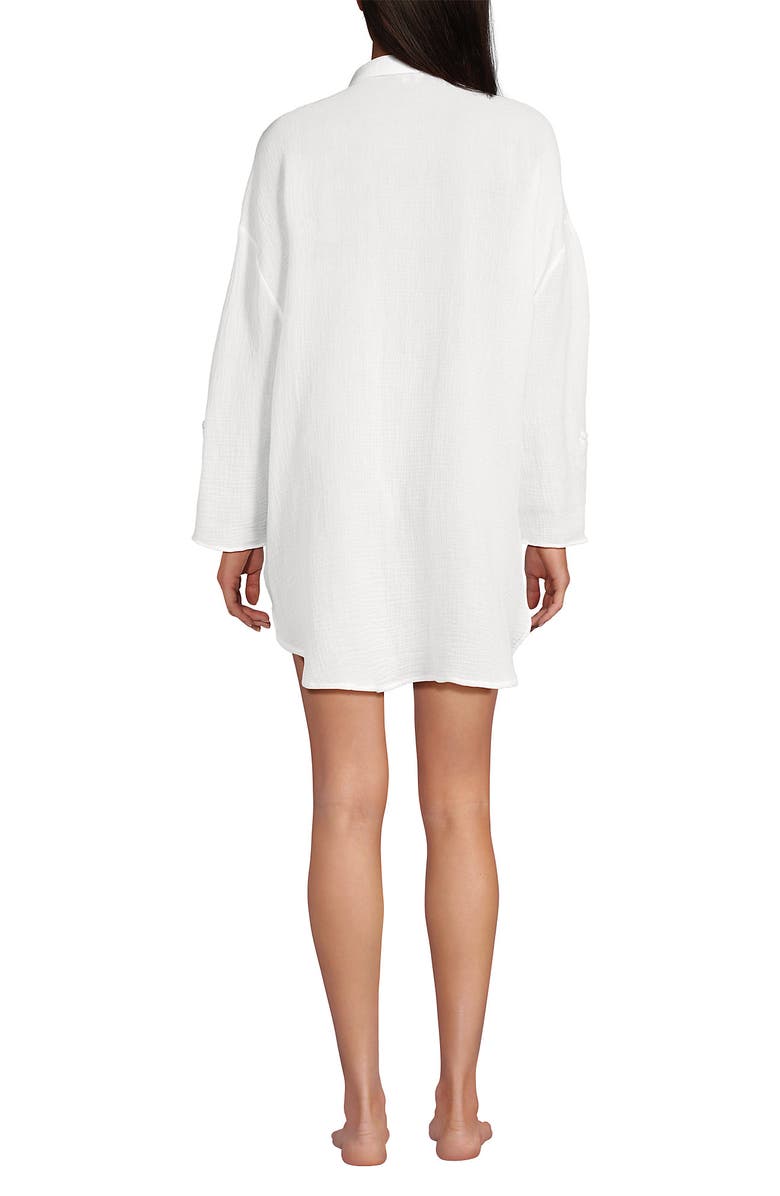 Lands' End Oversized Gauze Button Front Cover-Up Shirt, Alternate, color, White