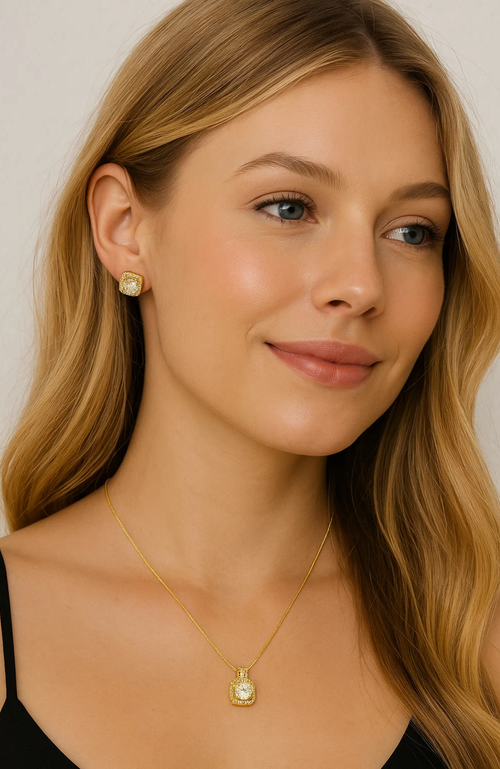 Hollywood Sensation Ariana Gold Halo Necklace And Stud Earring Set In Metallic