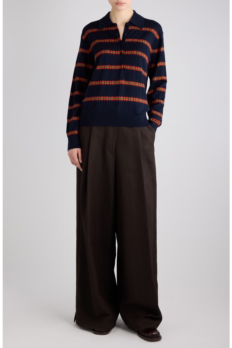 Tunos Geometric Stripe Wool Polo, Alternate, color, NAVY