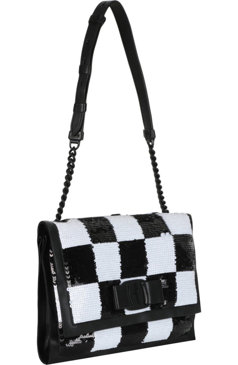 FERRAGAMO Checkered Sequin Shoulder Bag, Alternate, color, Black