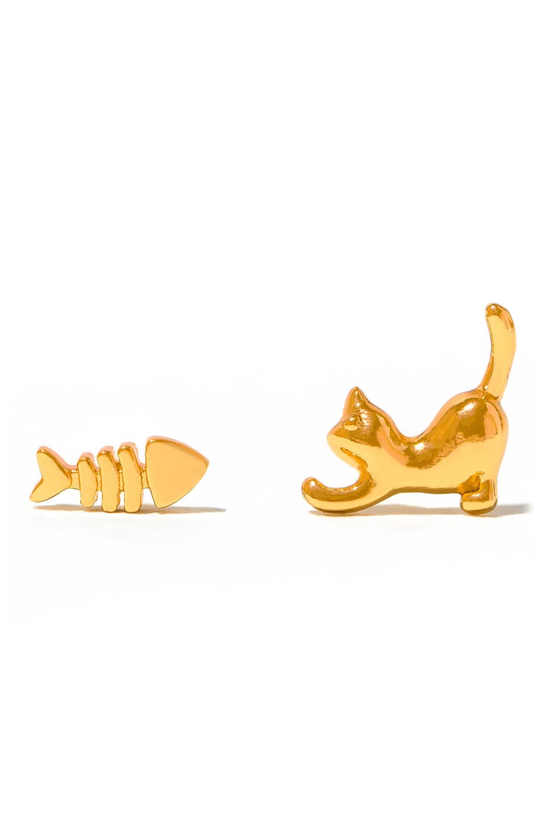 Purrfect Catch Stud Earrings, Main, color, GOLD