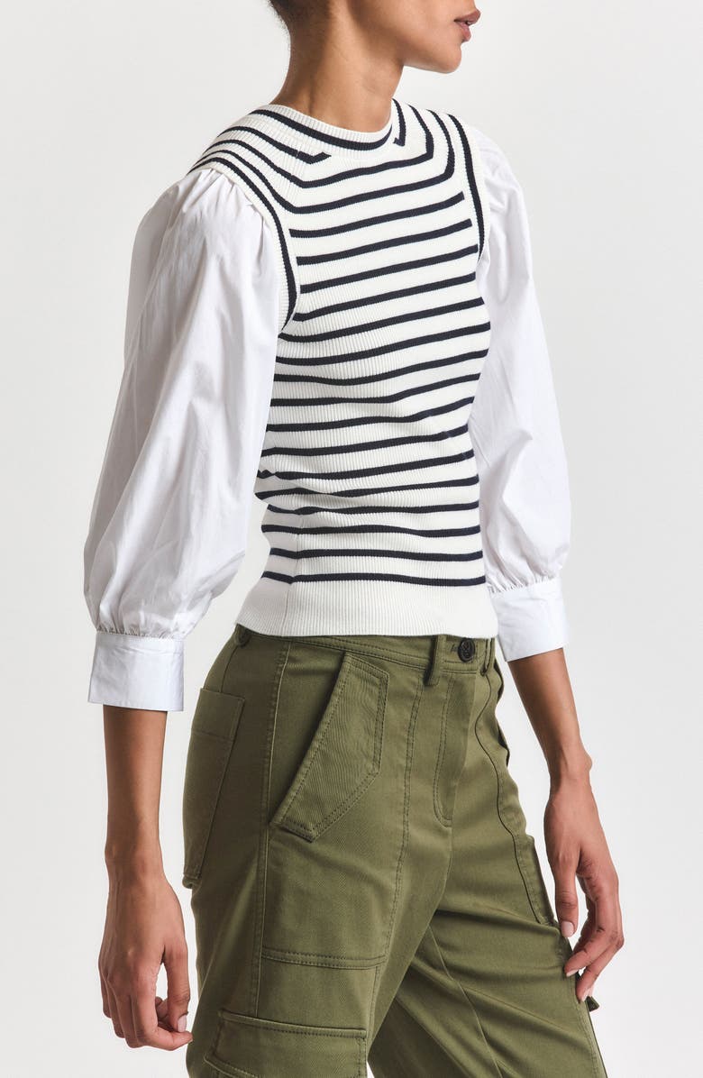 Derek Lam 10 Crosby Tirza Mixed Media Sweater, Alternate, color, White/ Navy