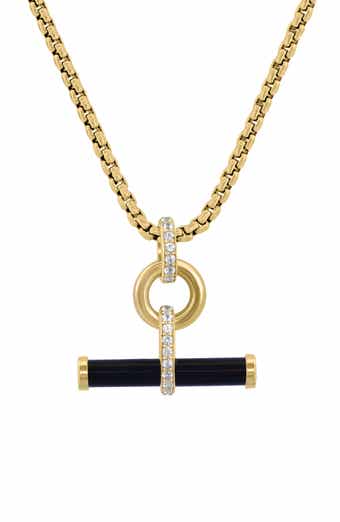Onyx & White Sapphire Pendant Necklace