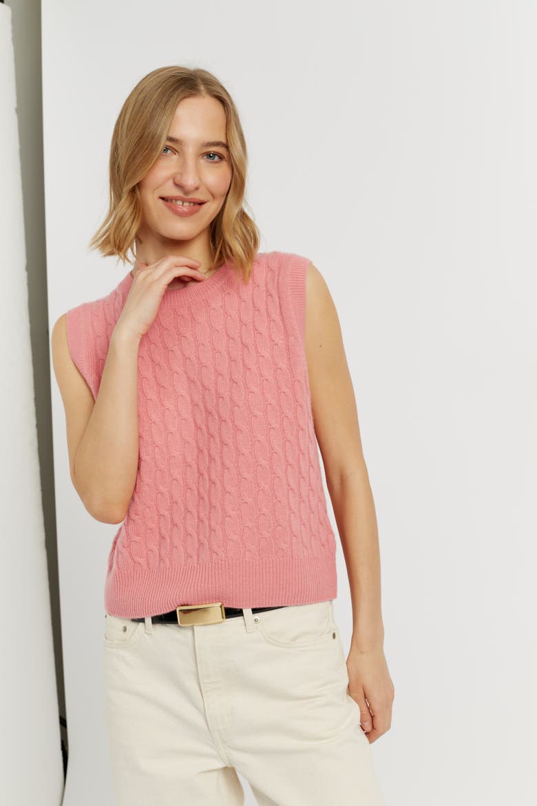 Pure Cashmere Cabled Tank, Alternate, color, Salmon