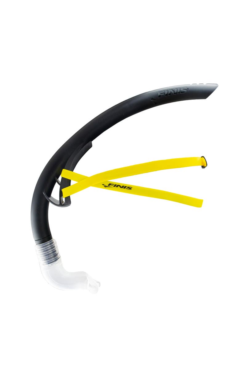 FINIS Stability Swimmers Snorkel Bracketless Center Mount Swim Training Snorkel Adjustable Fit Silicone Mouthpiece, Main, color, Black
