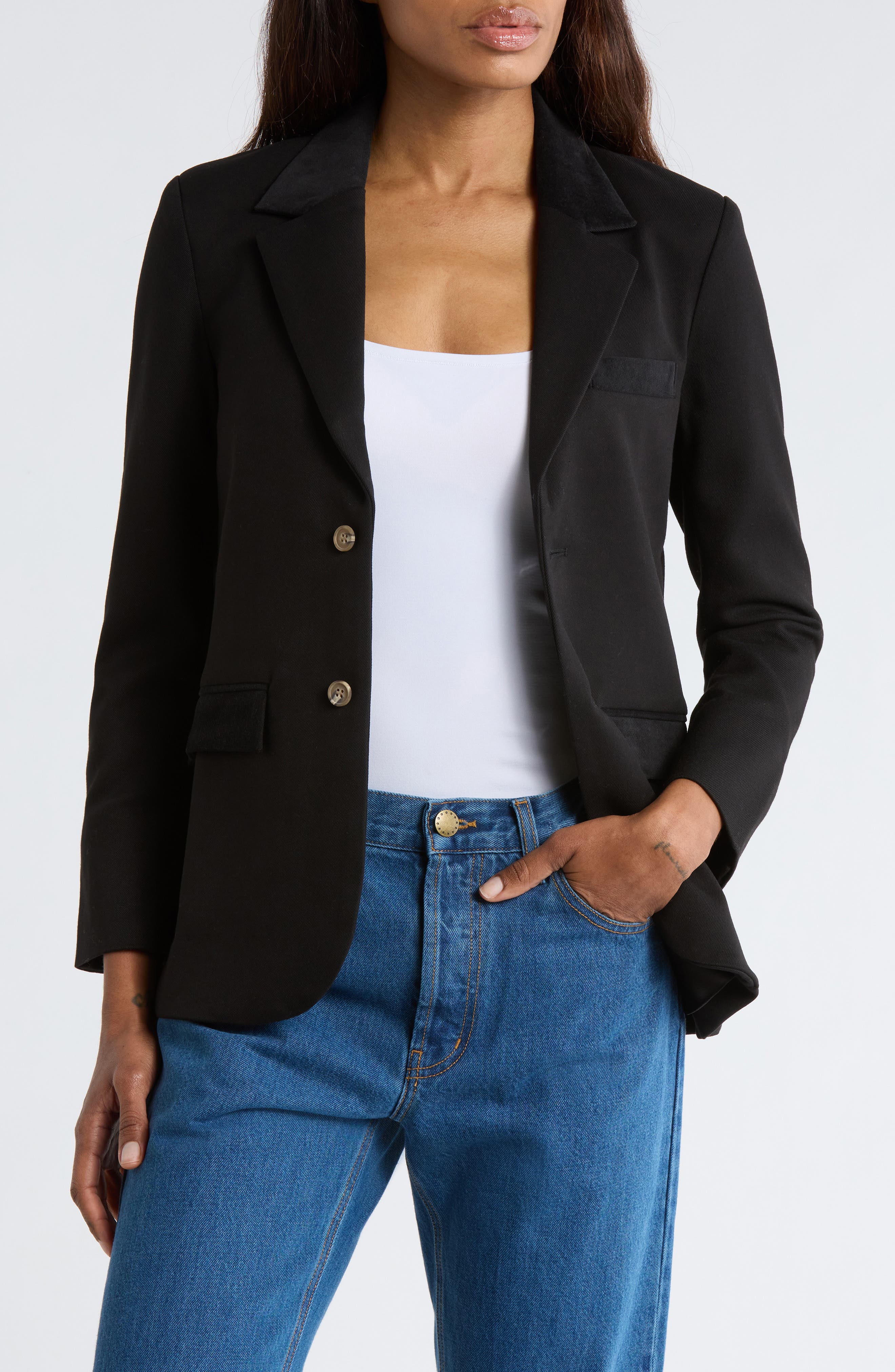 THE GREAT. The Velvet Trim Blazer