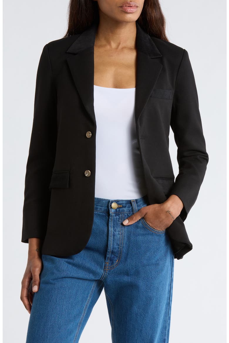 The Velvet Trim Blazer, Main, color, BLACK