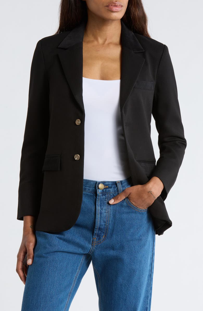 THE GREAT. The Velvet Trim Blazer, Main, color, Black