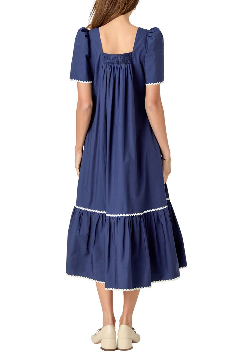 Rickrack Trim Midi Dress, Alternate, color, NAVY
