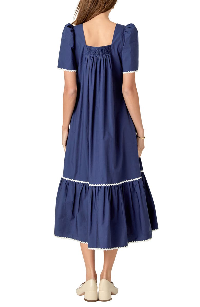 English Factory Rickrack Trim Midi Dress, Alternate, color, Navy
