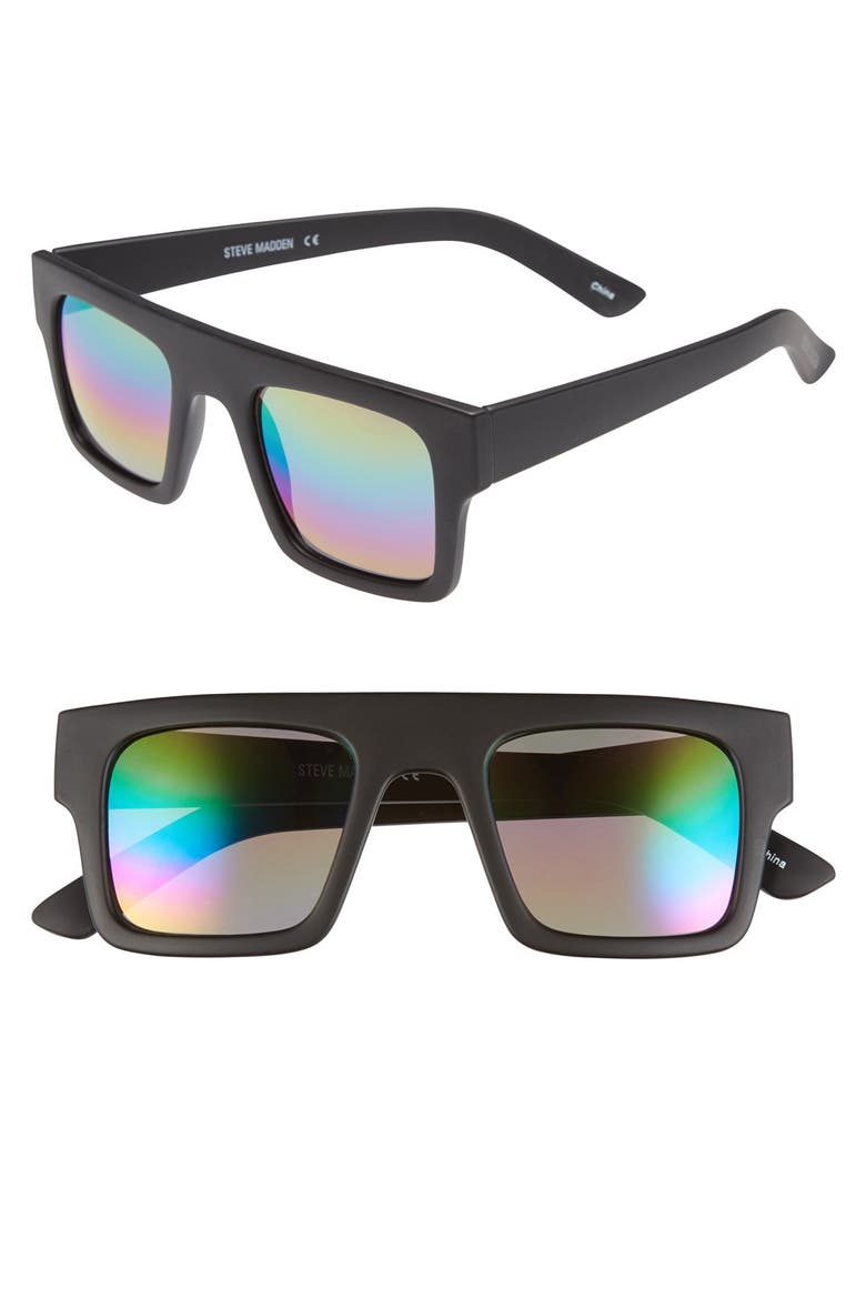 47mm Flat Top Sunglasses, Main, color, BLACK