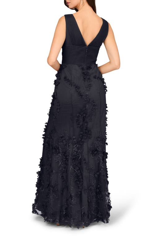 Aidan Mattox By Adrianna Papell Embroidered Mesh Trumpet Gown In Blue
