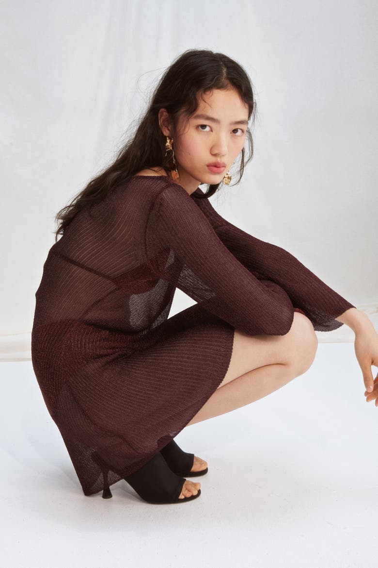 Shimmery Flared-skirt Dress, Main, color, Dark brown