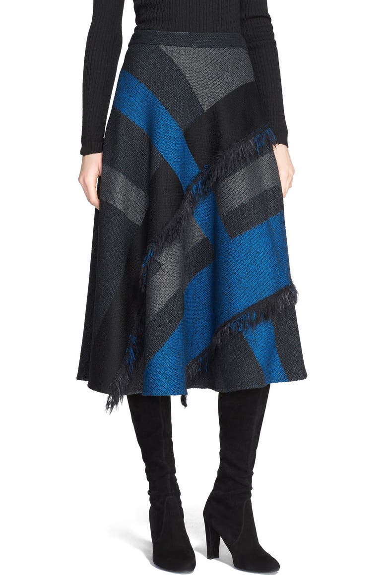 Fringe Detail Plaid Midi Skirt, Main, color, TAHOE BLUE MULTI