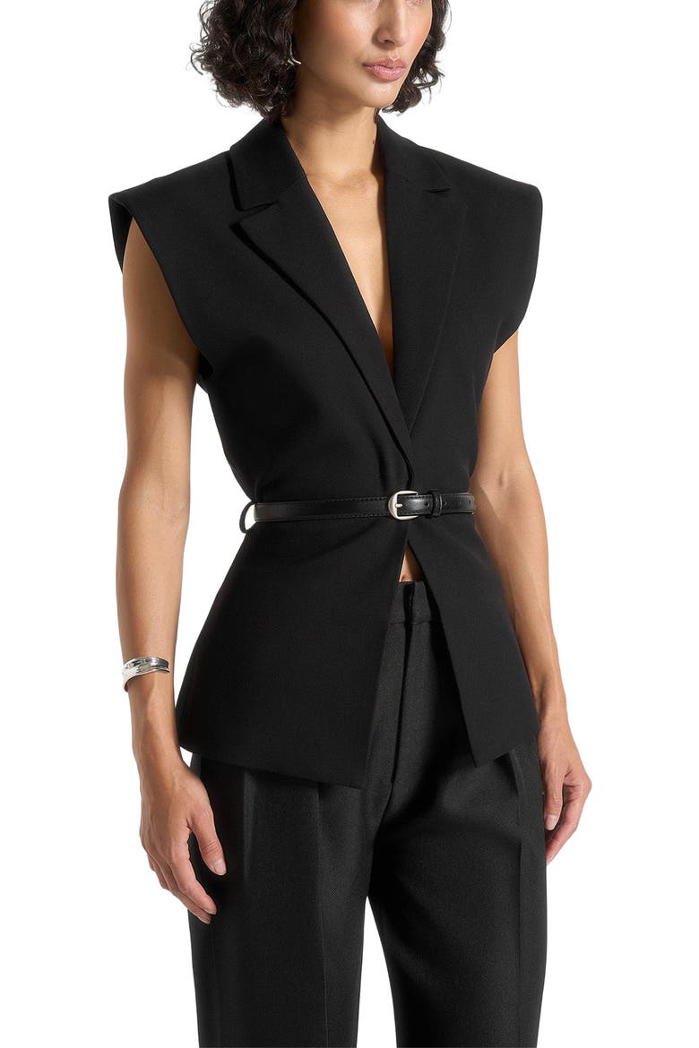 Linda Tailored Wide Shoulder Cinched Waistcoat, Alternate, color, Black