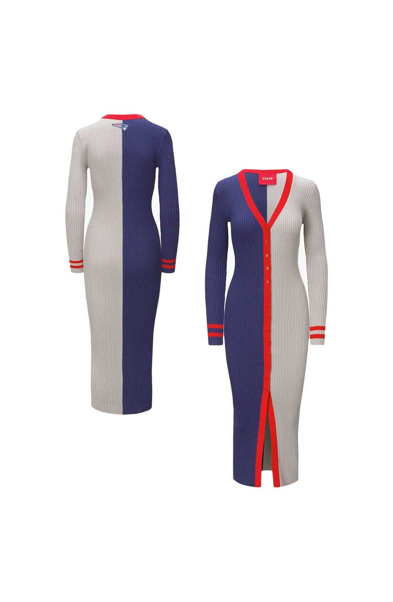 STAUD Women's STAUD Navy/Gray New England Patriots Shoko Knit Button-Up Sweater Dress, Main, color, Navy