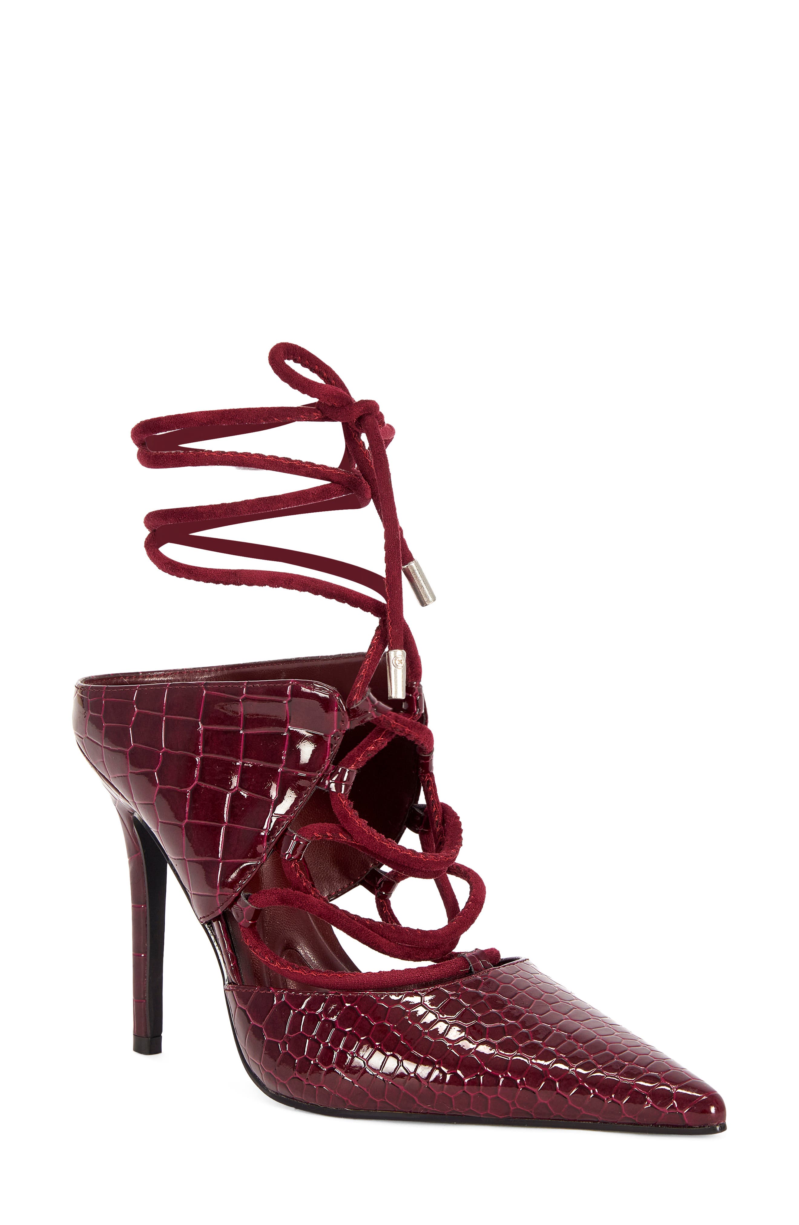 Ramona Croc Embossed Lace-Up Pump, Main, color, BURGUNDY
