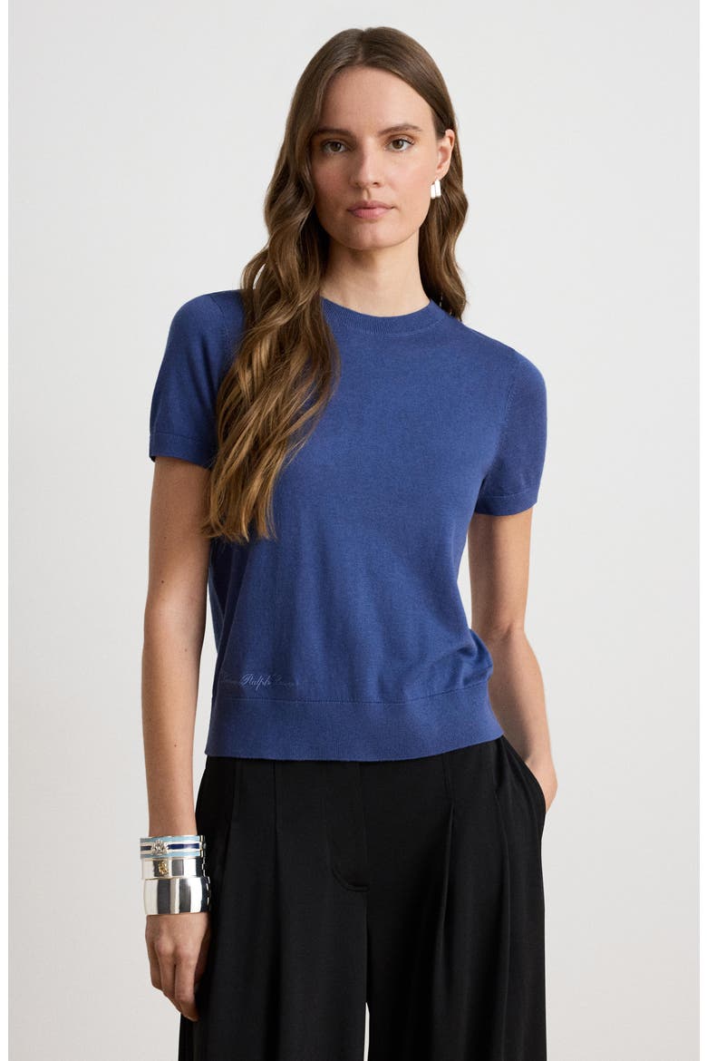 Short Sleeve Cotton Blend Sweater, Alternate, color, INKY BLUE