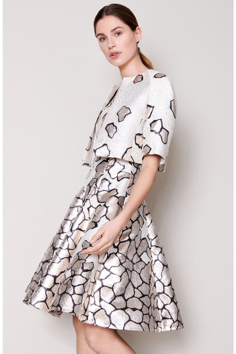 Pebble Jacquard A-Line Party Dress, Alternate, color, ALABASTER