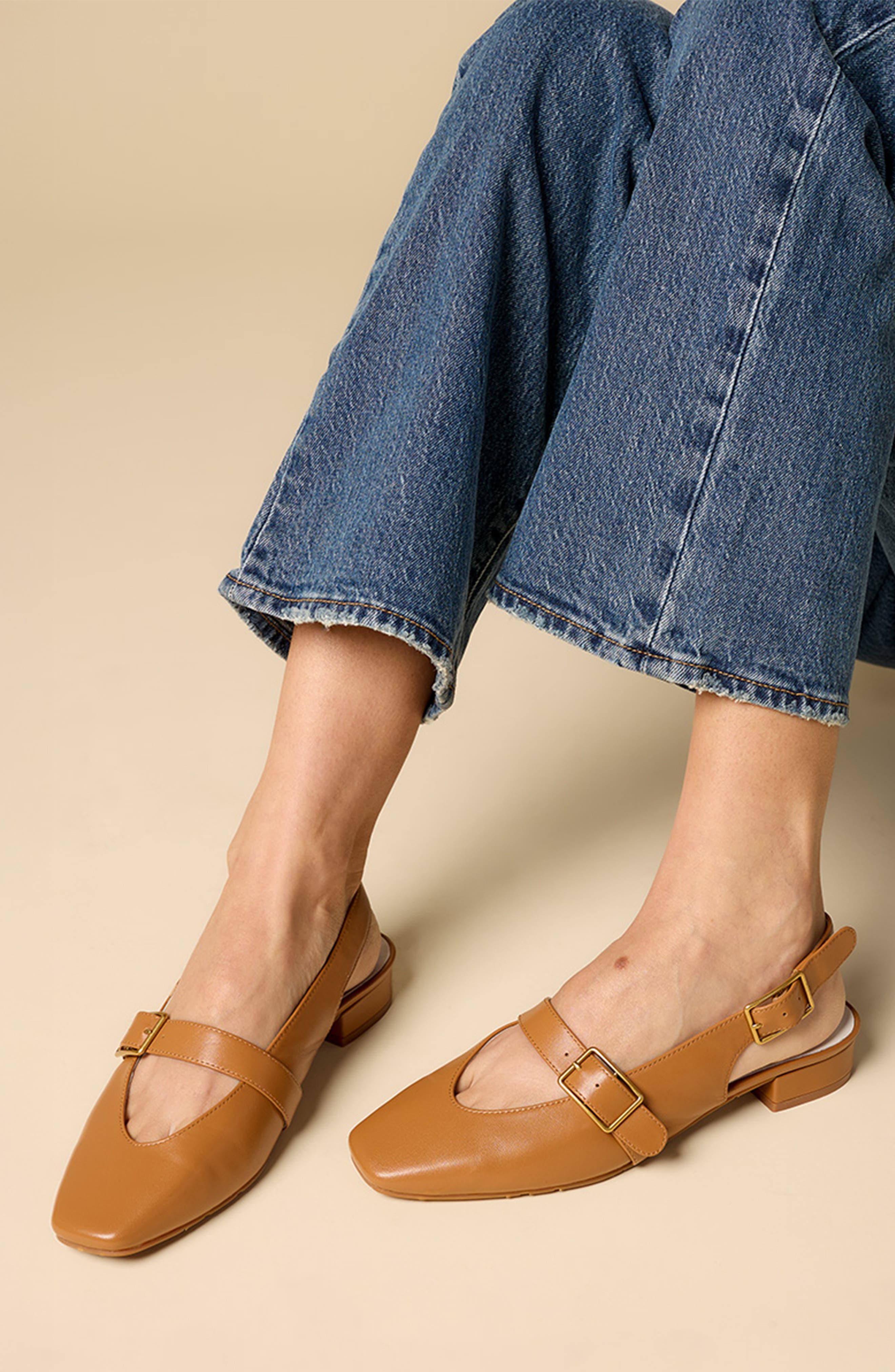 Charlotte Stone Rose Slingback Flat, Alternate, color, Camel