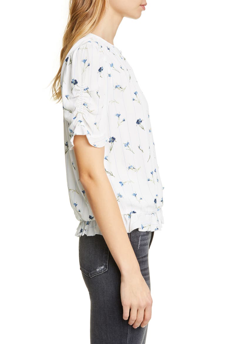 Vonny Floral Ruched Sleeve Blouse, Alternate, color, PORCELAIN