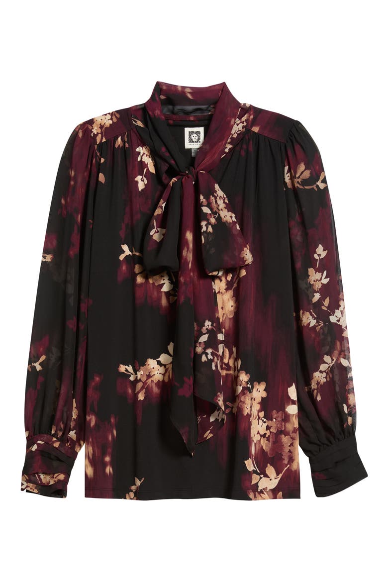 Mixed Media Floral Print Jersey & Georgette Top, Alternate, color, ANNE BLACK MULTI