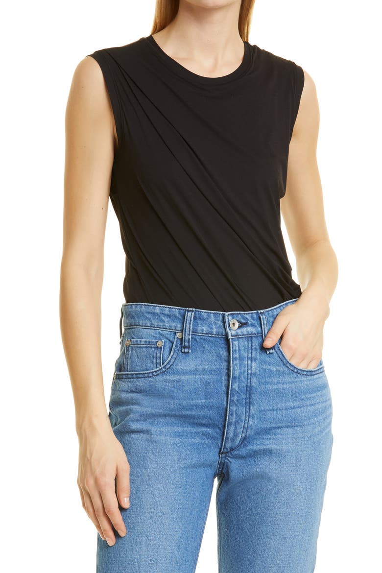 Rose Drape Tank Bodysuit, Main, color, BLACK