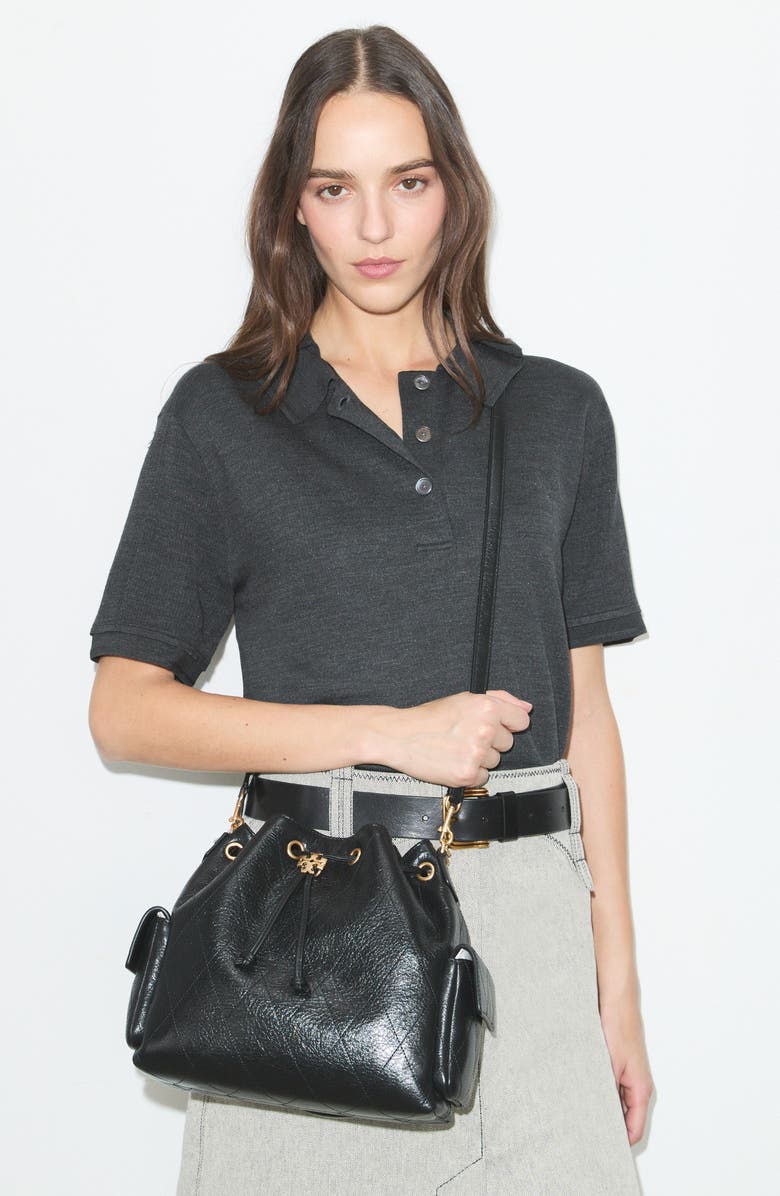 Tory Burch Charlie Quilted Leather Drawstring Shoulder Bag, Alternate, color,