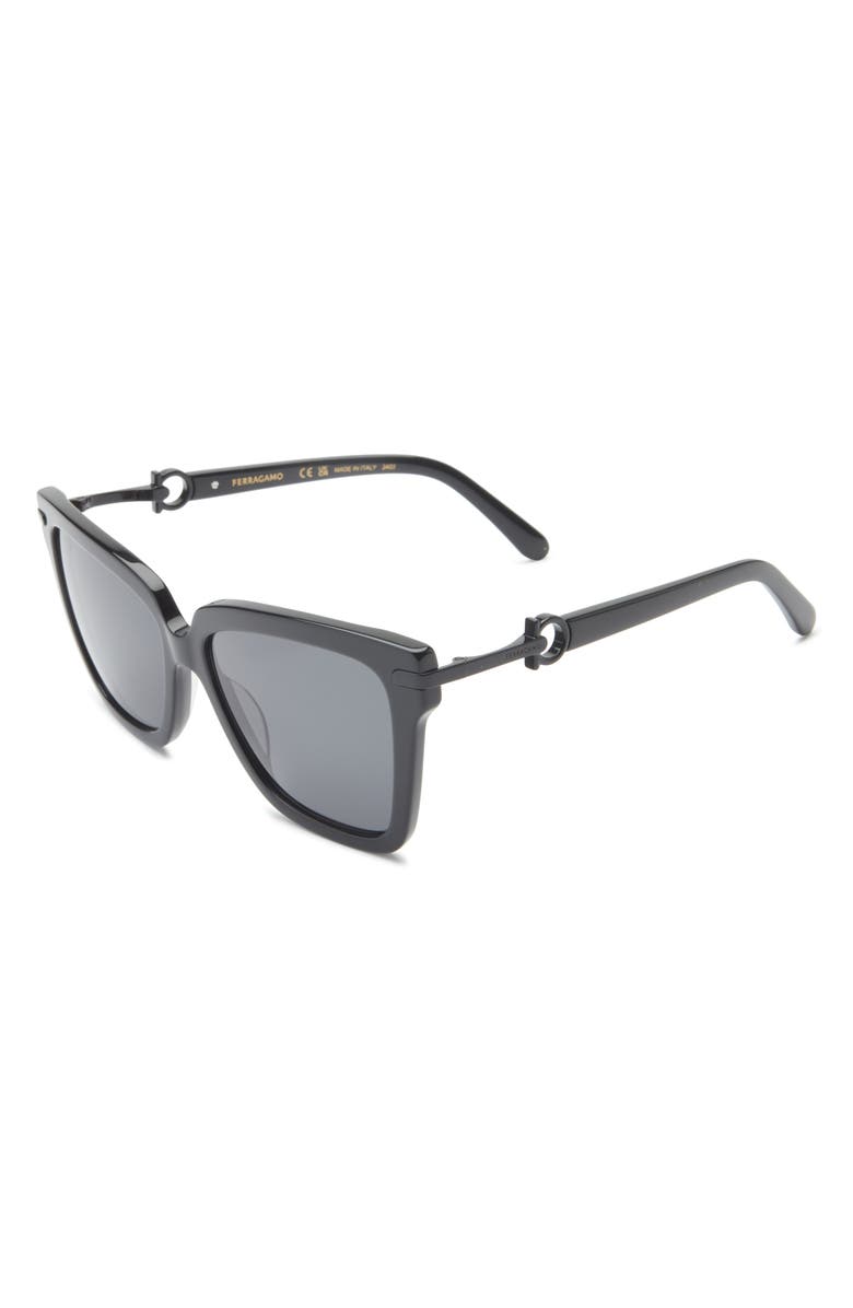 FERRAGAMO 57mm Square Sunglasses, Alternate, color, Black